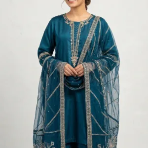 Festive Embellished Silk 3-Piece Set – Zinc