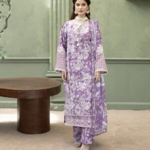 Purple Premium Embroidered Soft Lawn 3-Piece Suit