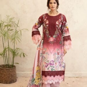 Maroon Premium Embroidered Soft Lawn 3-Piece Suit