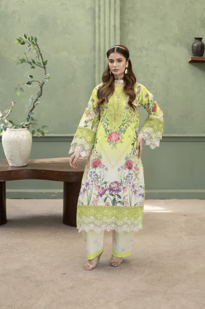 Lime Green Premium Embroidered Soft Lawn 3-Piece Suit