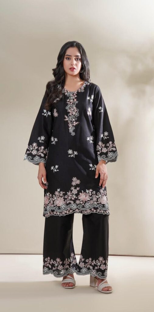 Black Premium Embroidered Stitched Lawn 2-Piece Suit