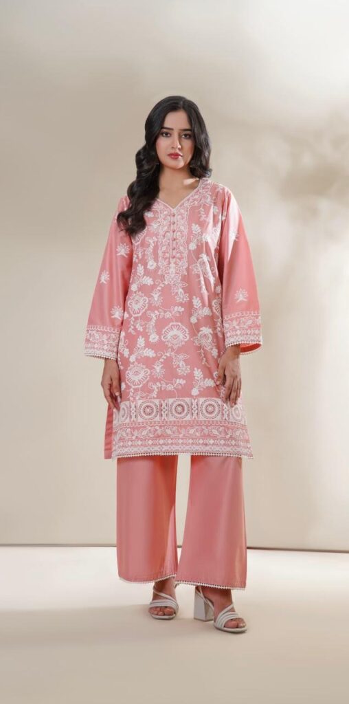 Light Pink Premium Embroidered Stitched Lawn 2-Piece Suit