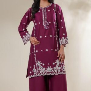 Maroon Premium Embroidered Stitched Lawn 2-Piece Suit