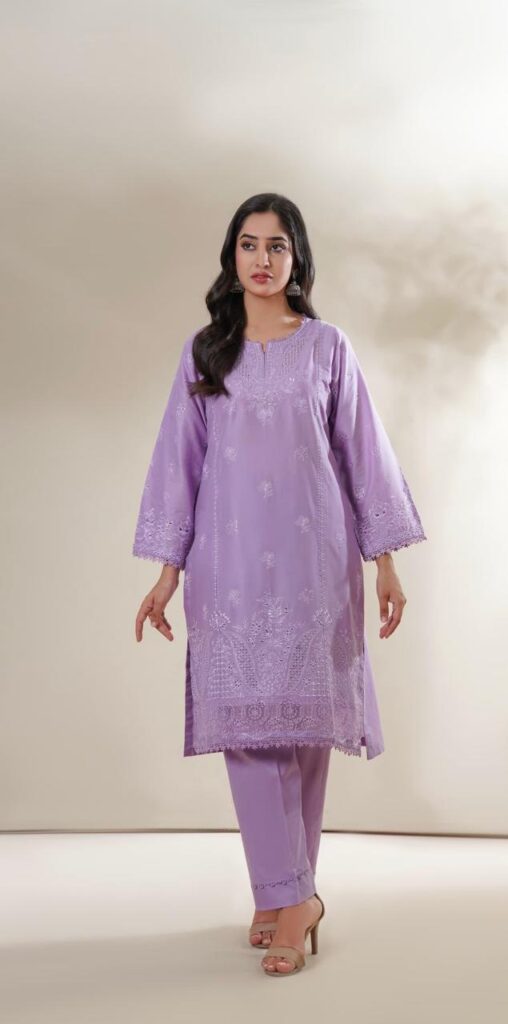 Purple Premium Embroidered Stitched Lawn 2-Piece Suit