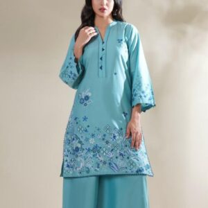 Light Blue Premium Embroidered Stitched Lawn 2-Piece Suit