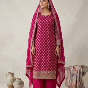 Festive Embellished Chiffon 3-Piece Set – Hot Pink