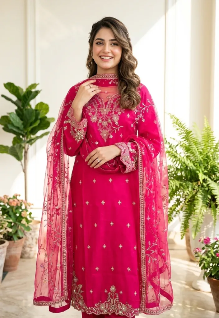 Festive Embellished 3-Piece Set – Hot Pink