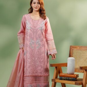 Premium Embroidered Stitched Lawn 3-Piece Suit – Light Pink