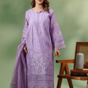 Premium Embroidered Stitched Lawn 3-Piece Suit – Purple