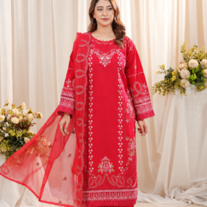 Red Embroidered 3-Piece Suit
