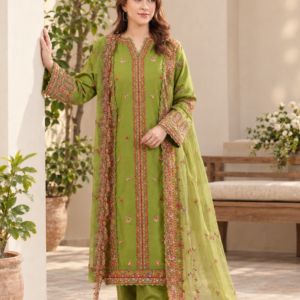 Olive Green Embroidered 3-Piece Suit