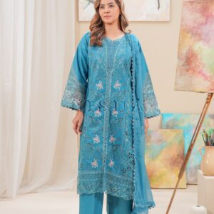 Aqua Blue Embroidered 3-Piece Suit