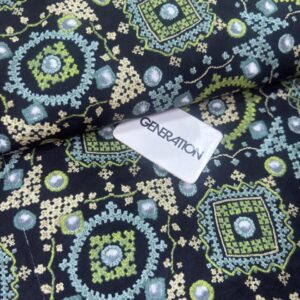 Black Green Ethnic Geometric Print 2-Piece Unstitched Suit
