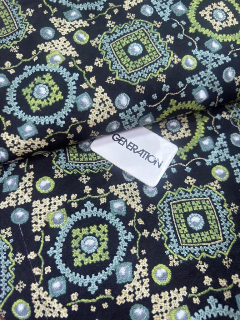 Black Green Ethnic Geometric Print 2-Piece Unstitched Suit