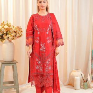 Crimson Red Embroidered 3-Piece Suit