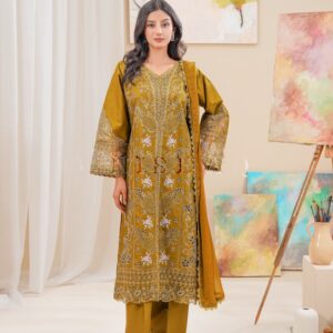 Golden Olive Embroidered 3-Piece Suit