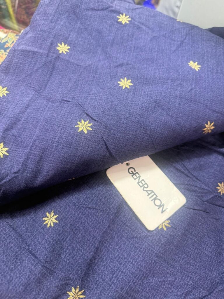Navy Blue Gold Star Flower Print 2-Piece Unstitched Suit