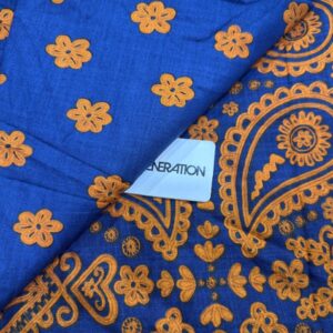 Royal Blue Paisley Floral Print 2-Piece Unstitched Suit