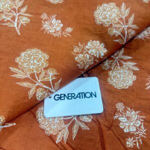 Rust Orange Floral Print 2-Piece Unstitched Suit