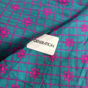 Teal Pink Check Star Print 2-Piece Unstitched Suit